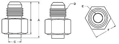 Male JIC with straight through port line drawing