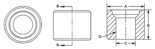 Round Female SAE O-Ring with straight through port line drawing